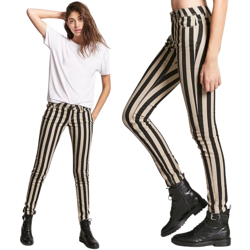 DENIM BLVD American Style Beige & Black Striped Jeans
